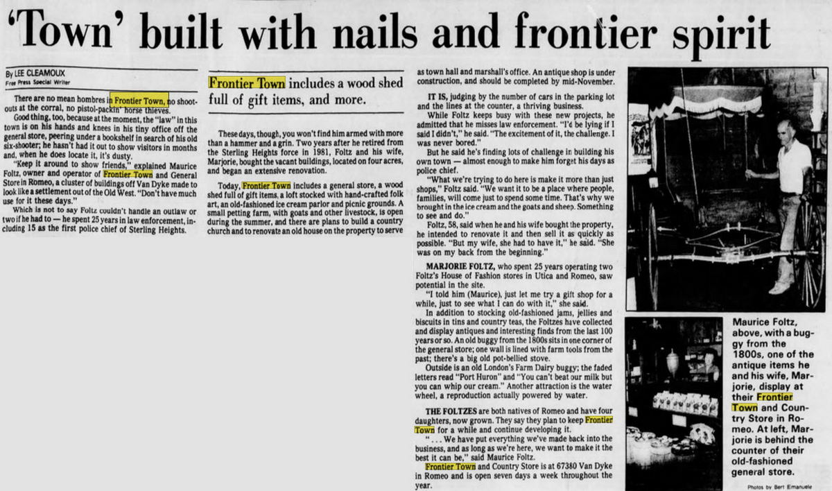 Frontier Town - Oct 1985 Article (newer photo)